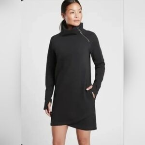 Athleta Cozy Karma Asym Dress Black Sweatshirt Dress
